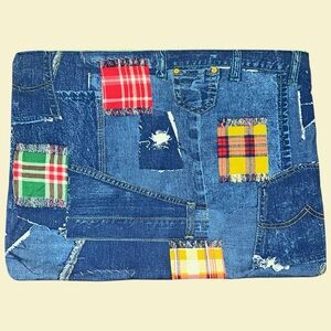 Vintage 70s Patchwork Denim Pillowcase, Laptop Sleeve, Book or Craft Pouch